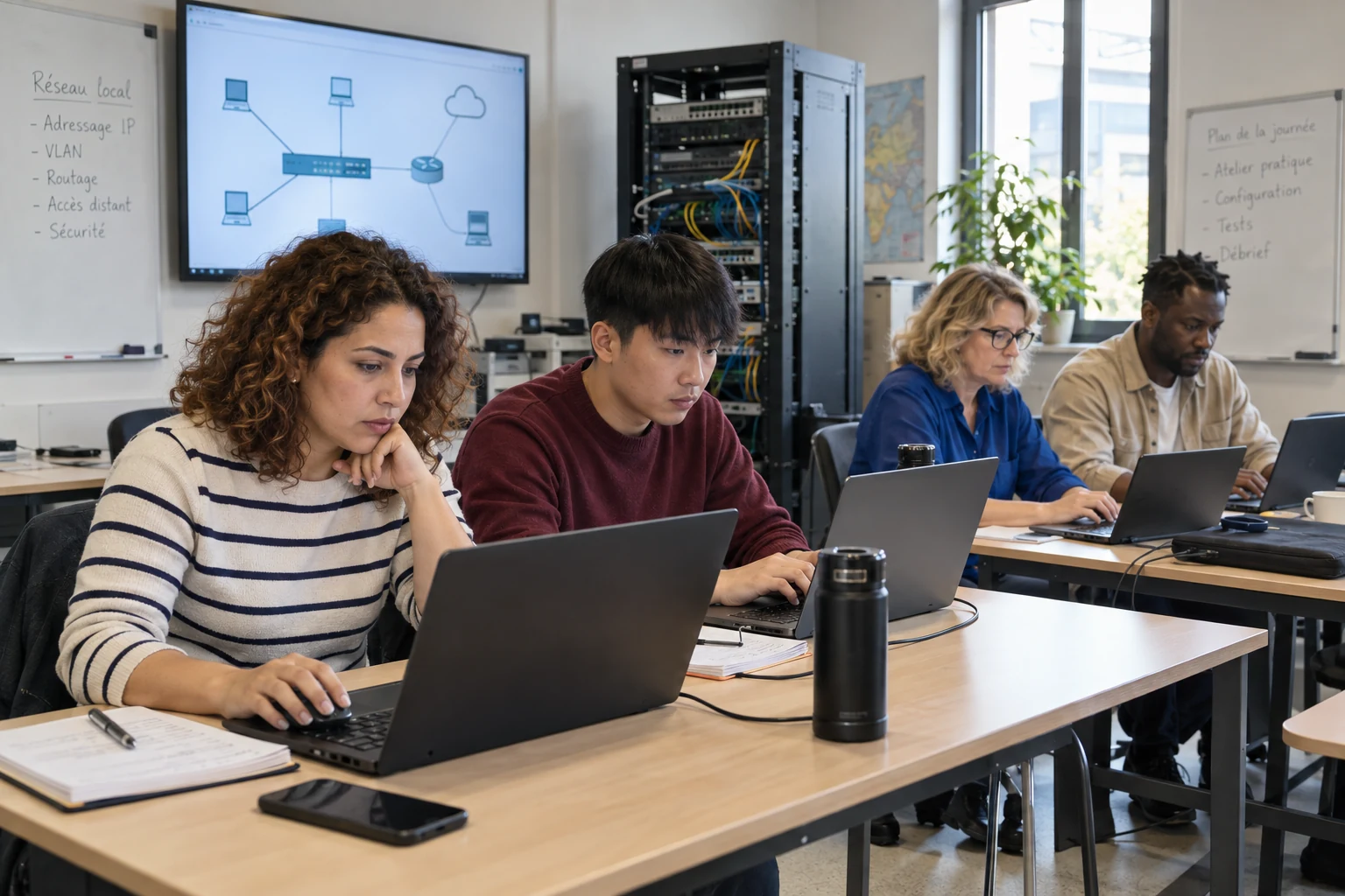 Groupe de professionnels dans un atelier informatique